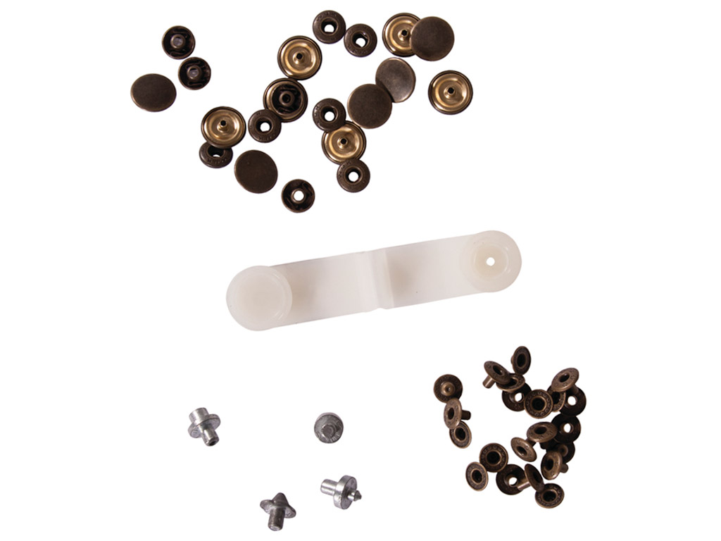 Push buttons Rayher 15mm 10pcs oxidized gold+riveting tool blister