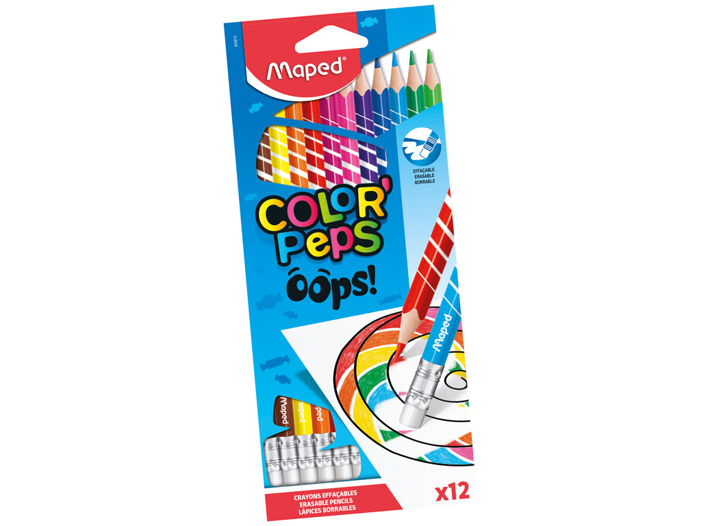 Värvipliiats puiduvaba Maped ColorPeps Oops! 12tk kummiga
