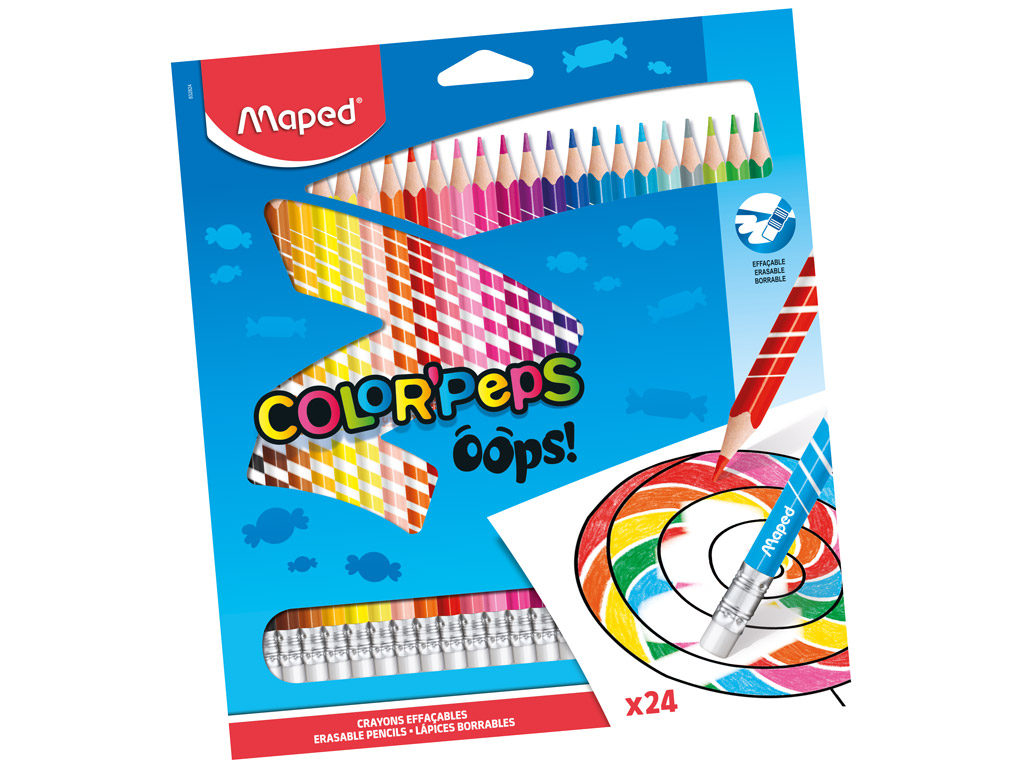 Värvipliiats puiduvaba Maped ColorPeps Oops! 24tk kummiga
