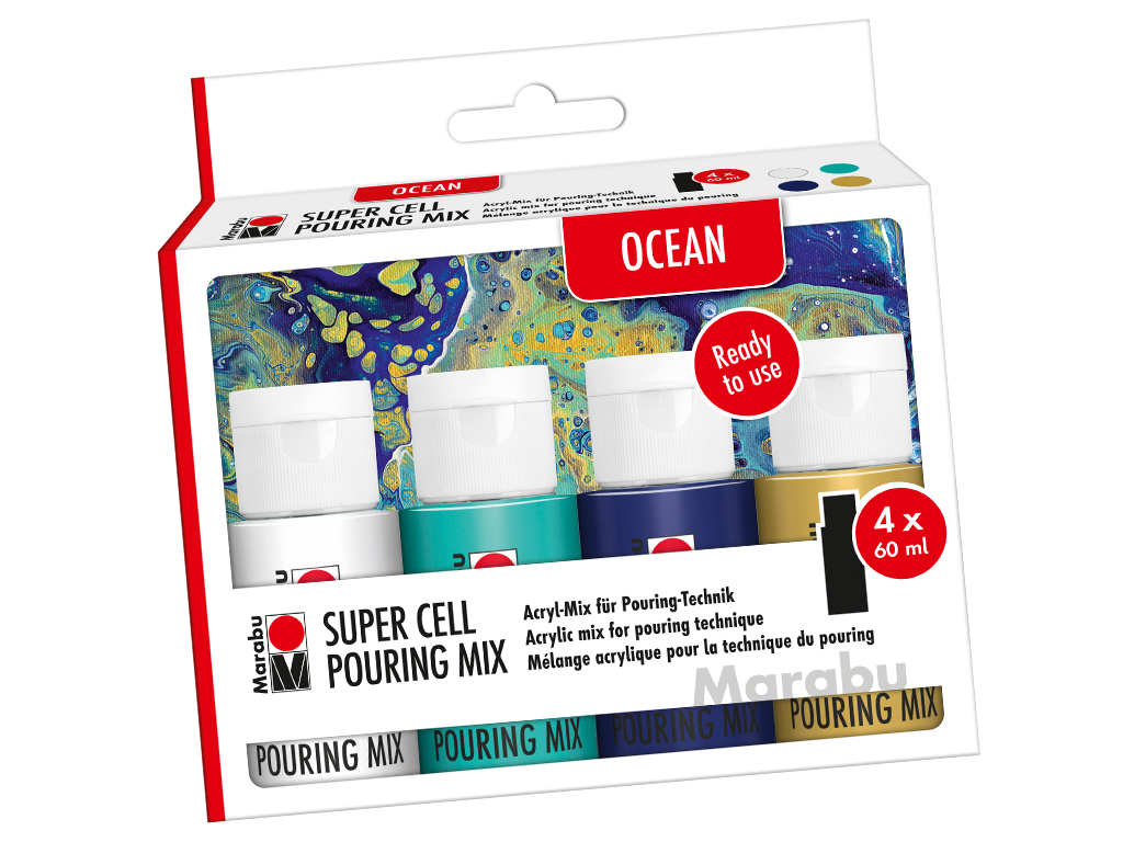 Akrüülvärvi valamise komplekt Marabu Pouring 4x60ml Ocean