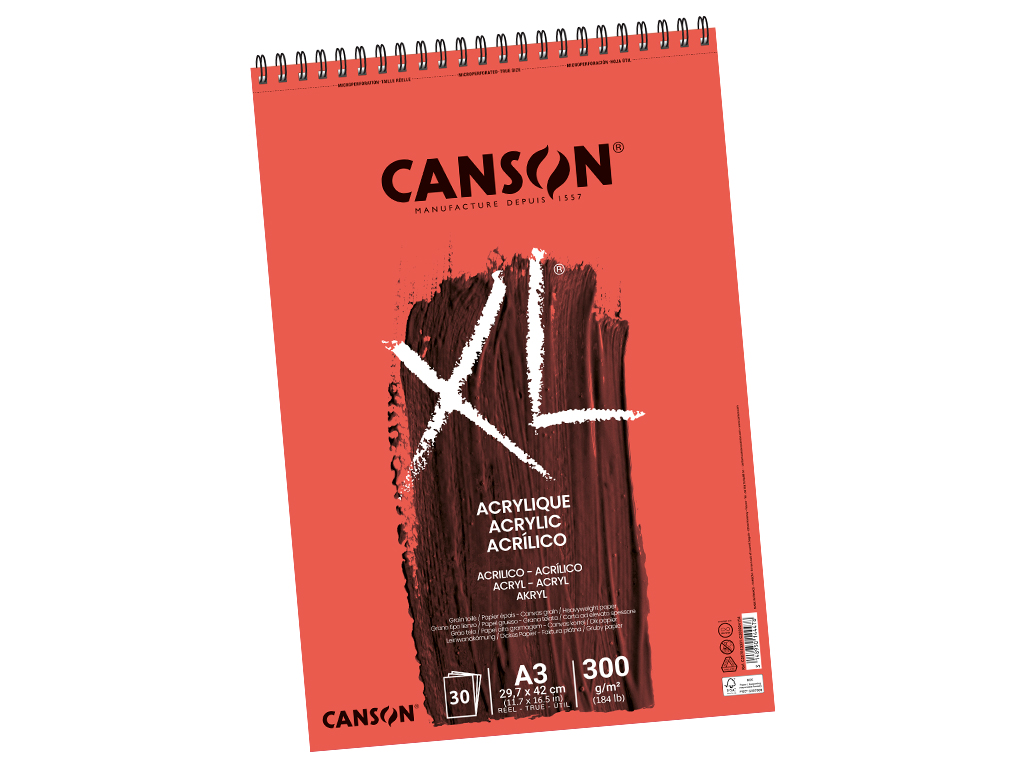 Akrila papīra bloks XL Acrylic A3/300g 30 lapas ar spirāli