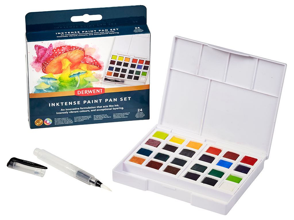 Akvarellvärv Derwent Inktense 24x1/2 nööpi plastkarbis